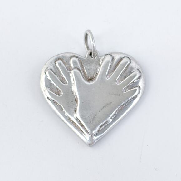 Vintage Sterling Silver 925 Raised Hand Design Heart Pendant - Picture 2 of 7